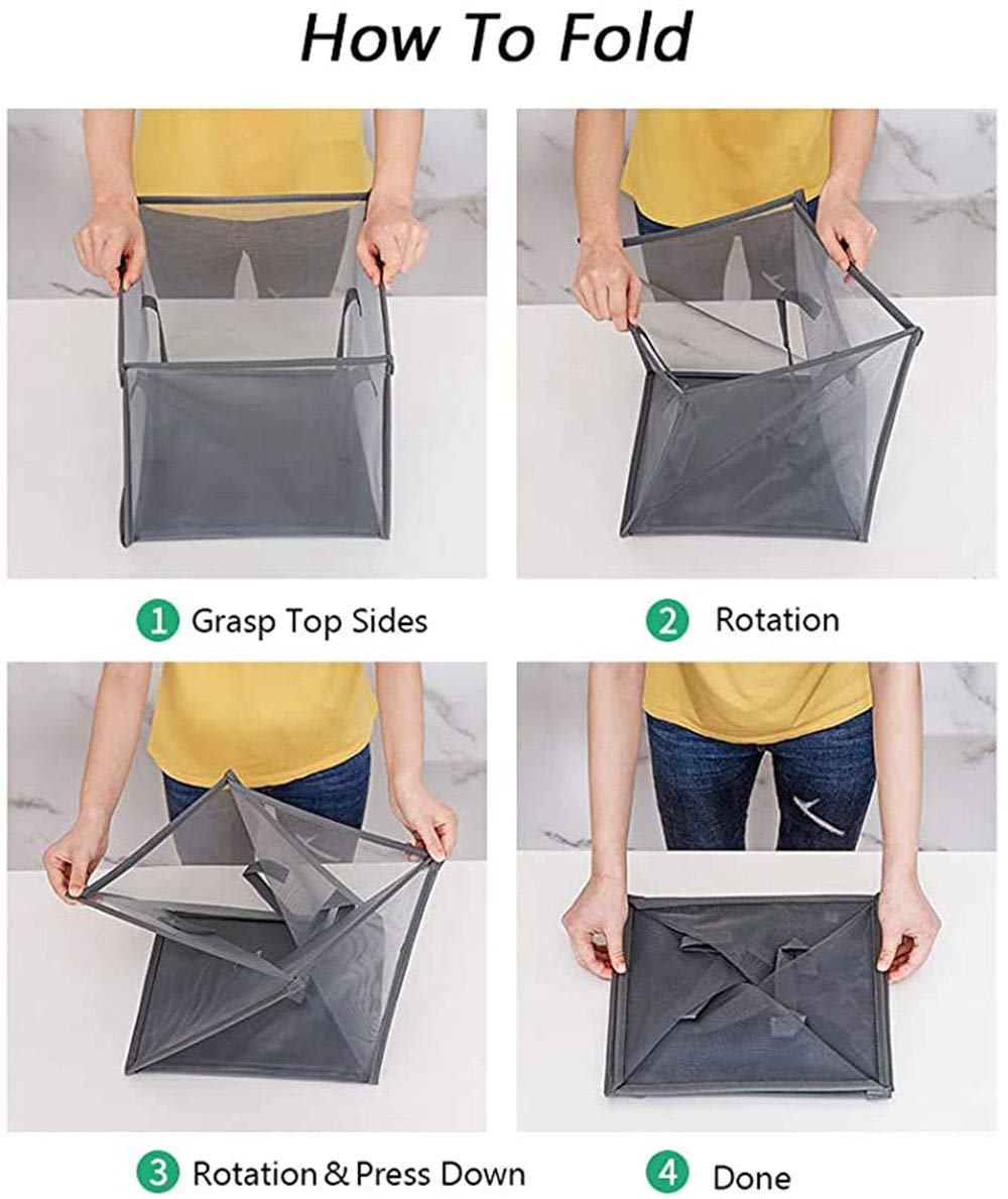 Pop Up Laundry Baskets - Mesh Collapsible Laundry Hampers Storage with Handle - Foldable for Washing Storage, Great for The Kids Room, College Dorm, Travel Organizer (Black) Pop Up Laundry Baskets - Mesh Collapsible Laundry Hampers Storage with Handle - Foldable for Washing Storage, Great for The Kids Room, College Dorm, Travel Organizer (Black)